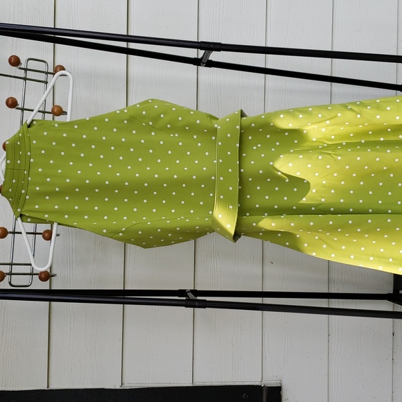 BNWT COLDWATER CREEK Zesty Green Polka Dot Button Front Belted Fit & Flare (10) - Picture 7 of 11